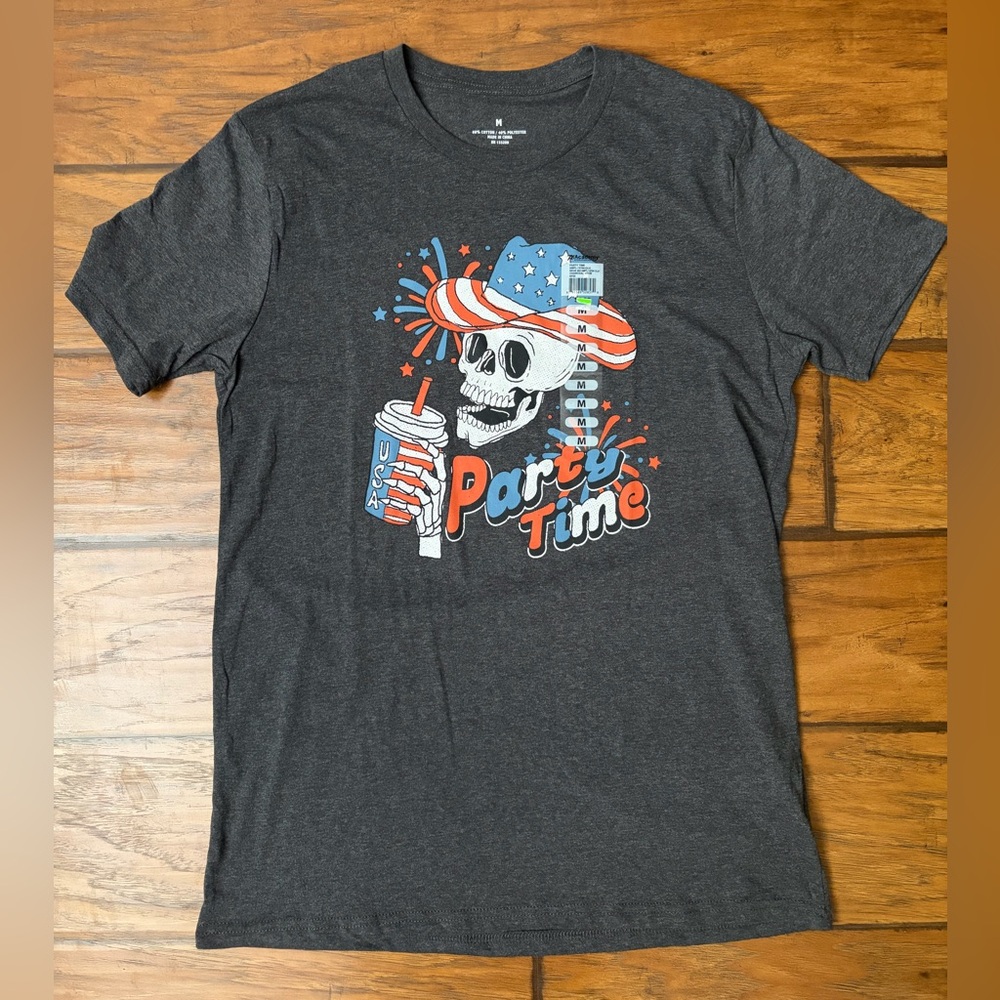 Party Time USA Graphic Tee - Dark Gray - 4th of July Shirt Sz 4
